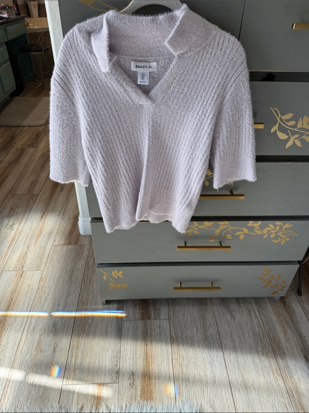 Bailey 44 Pale Pink V-Neck Short Sleeve Knit Sweater